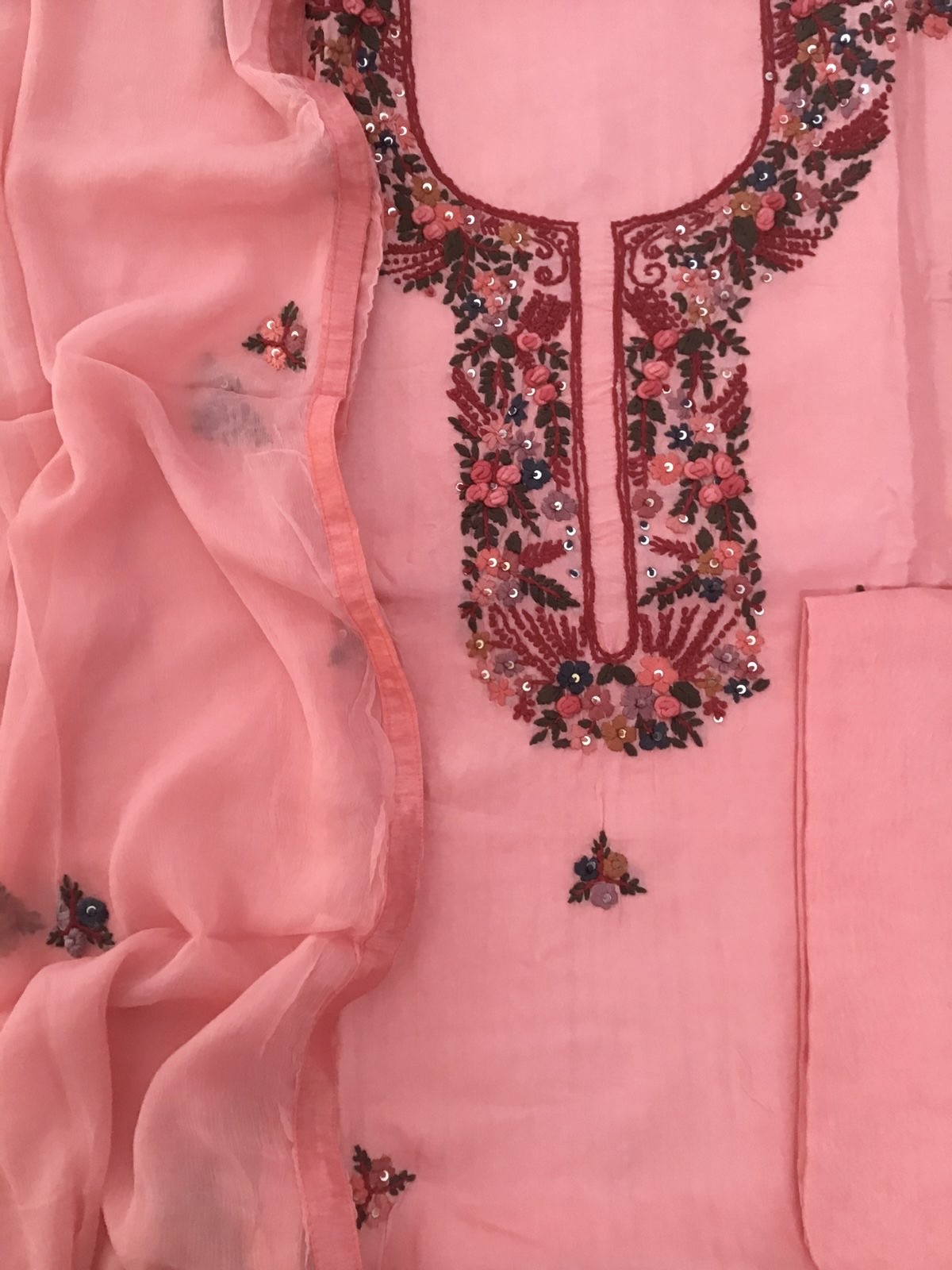 Pure Upada Embroidered Suit - Pink