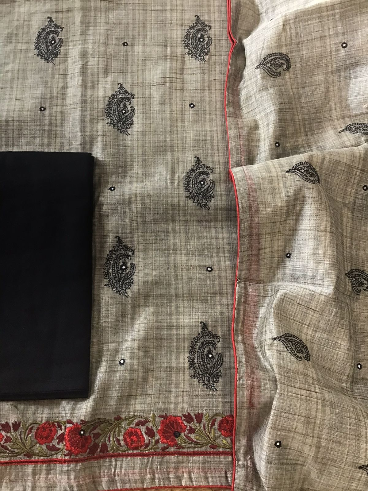 Soft Khadi Chanderi Embroidered Suit - Brown