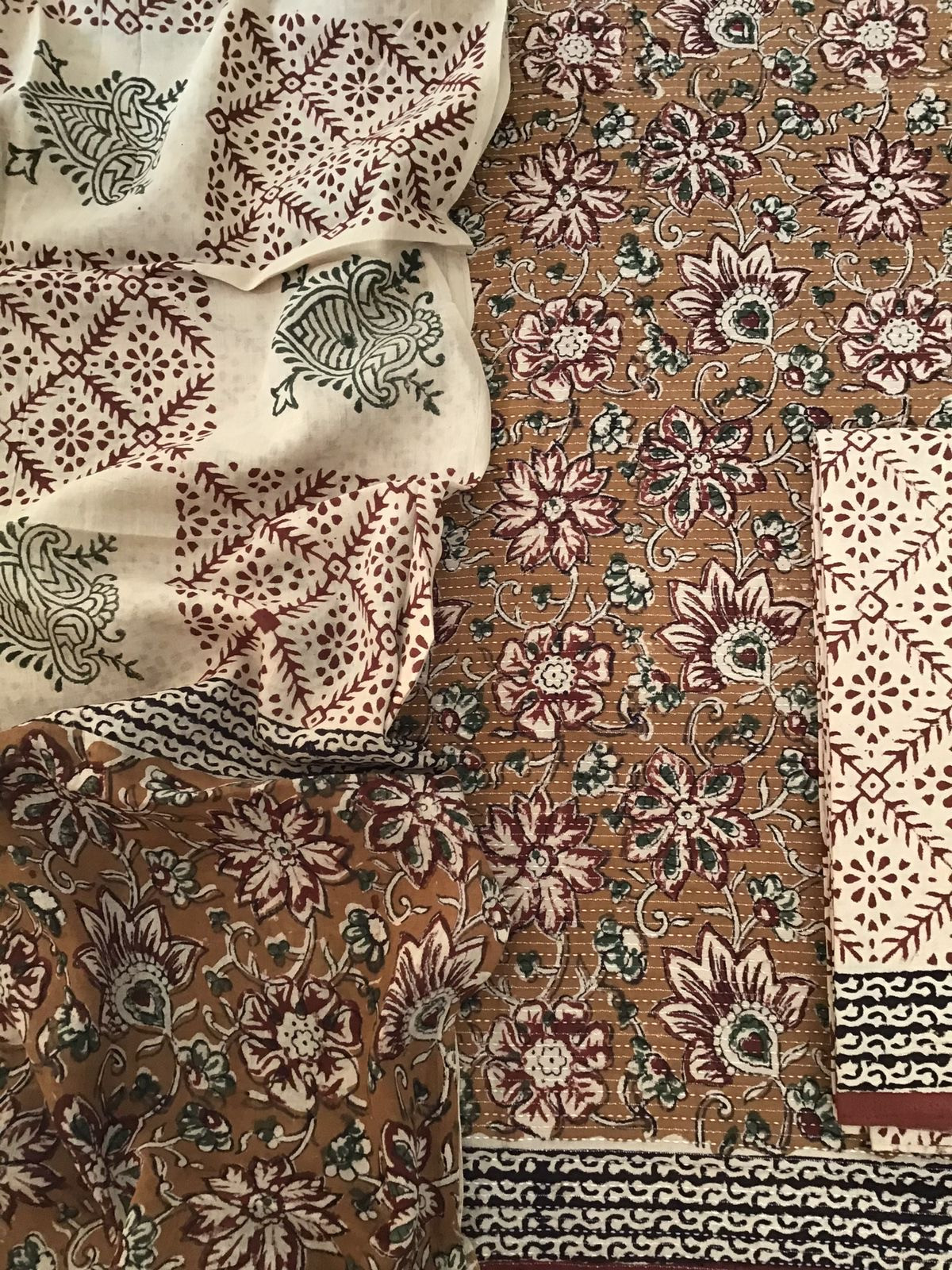 Pure Cotton Printed Embroidered Suit - Brown