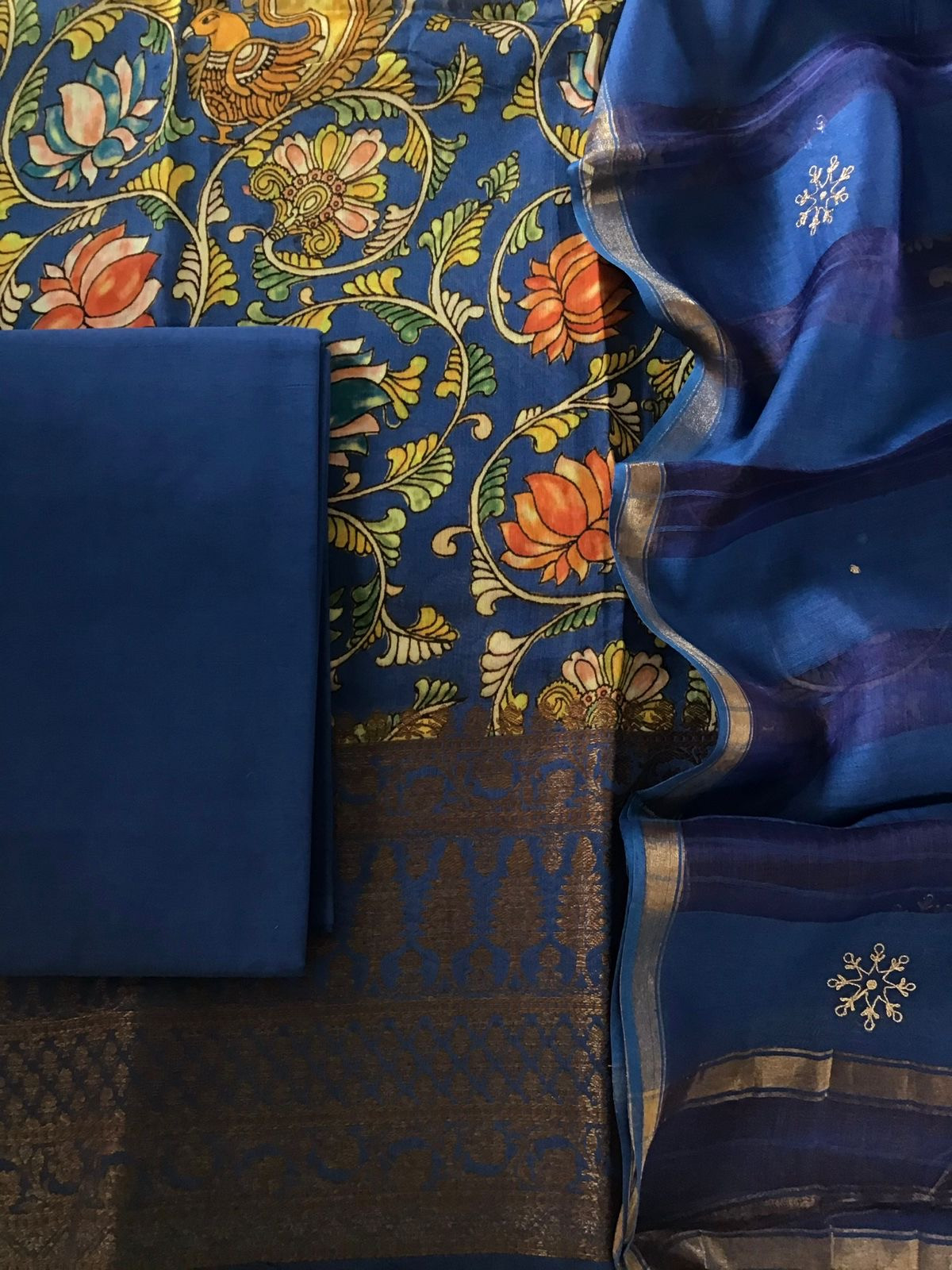 Pure Maheshwari Silk Printed Suit - Blue