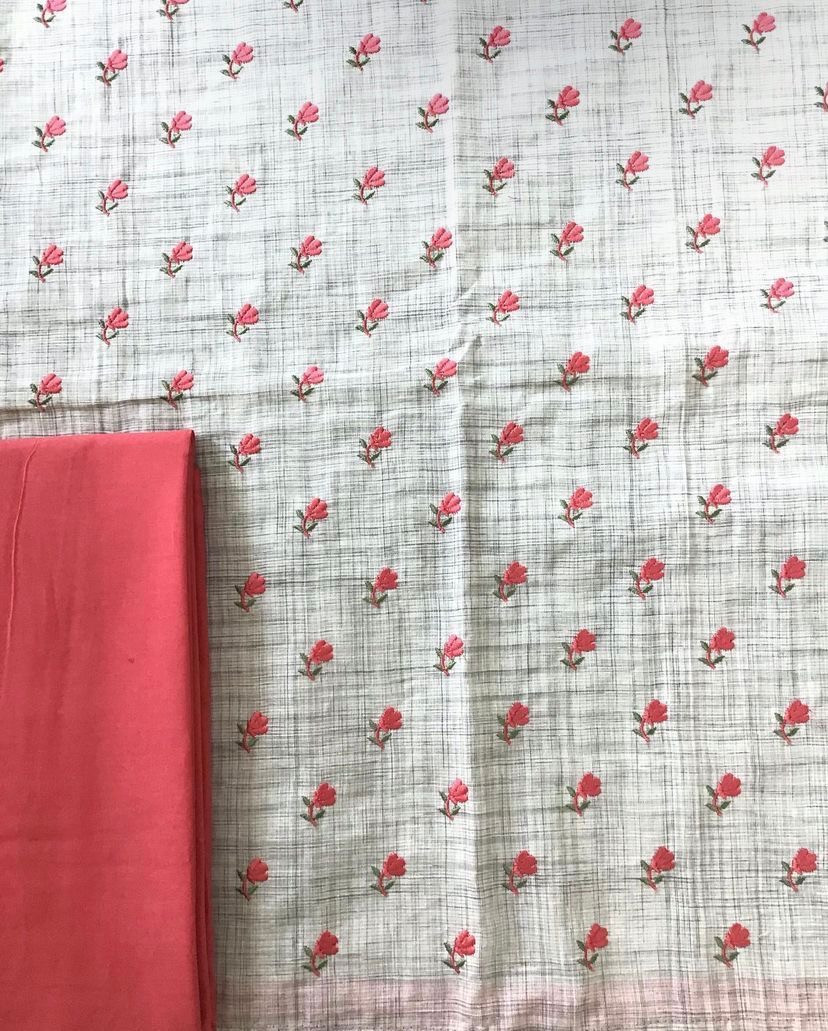 Pure Cotton Printed Embroidered Suit - Grey