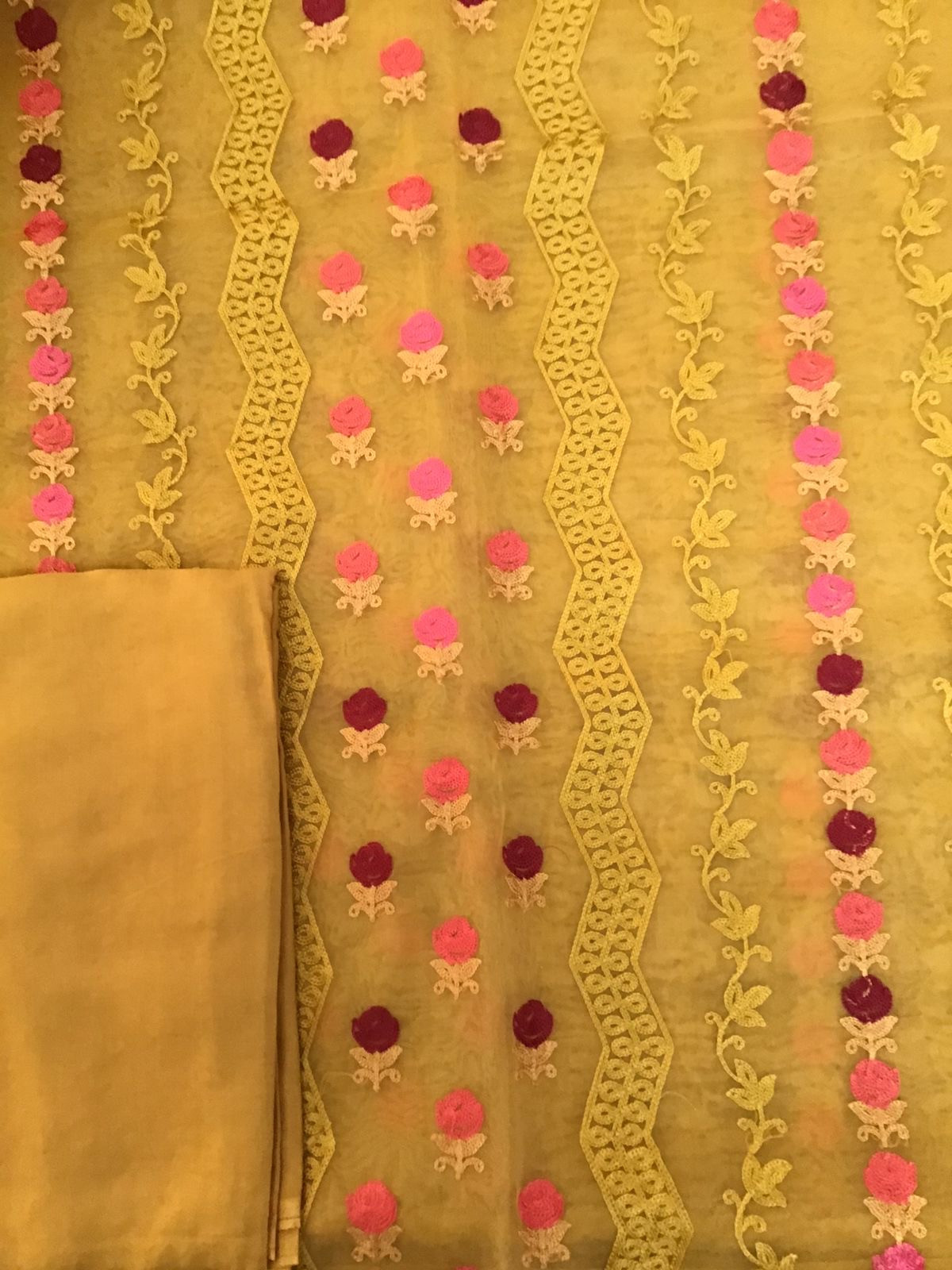 Soft Organza Embroidered Suit - Yellow