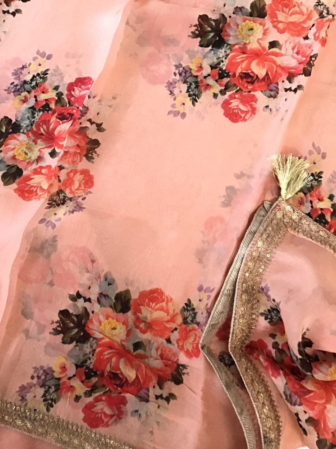 Pure Linen Chanderi Silk Embroidered Suit - Peach