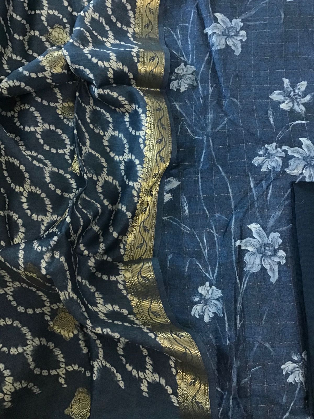 Pure Munga Silk Printed Suit - Blue