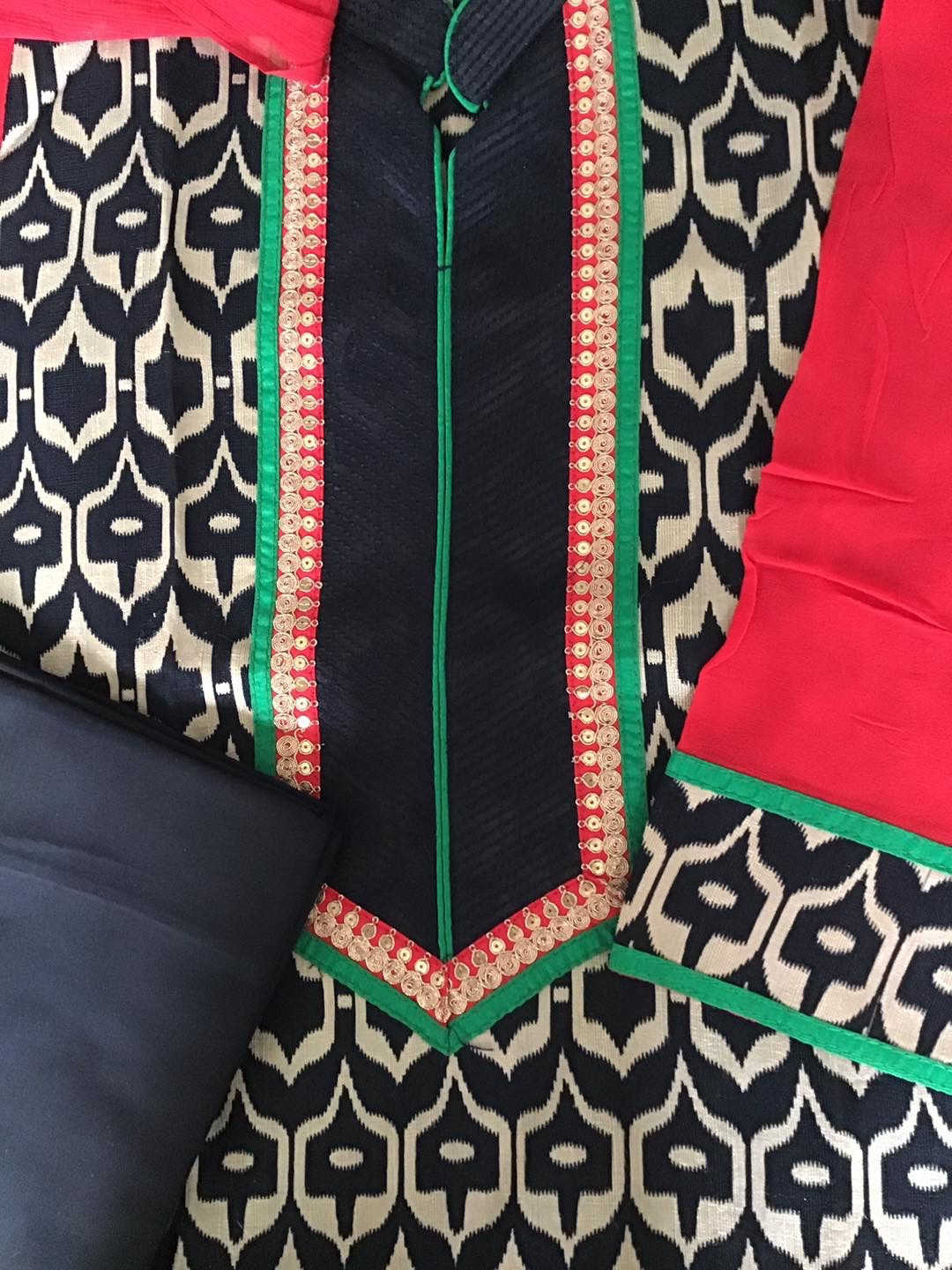 Pure Cotton Silk Printed Embroidered Suit - Black