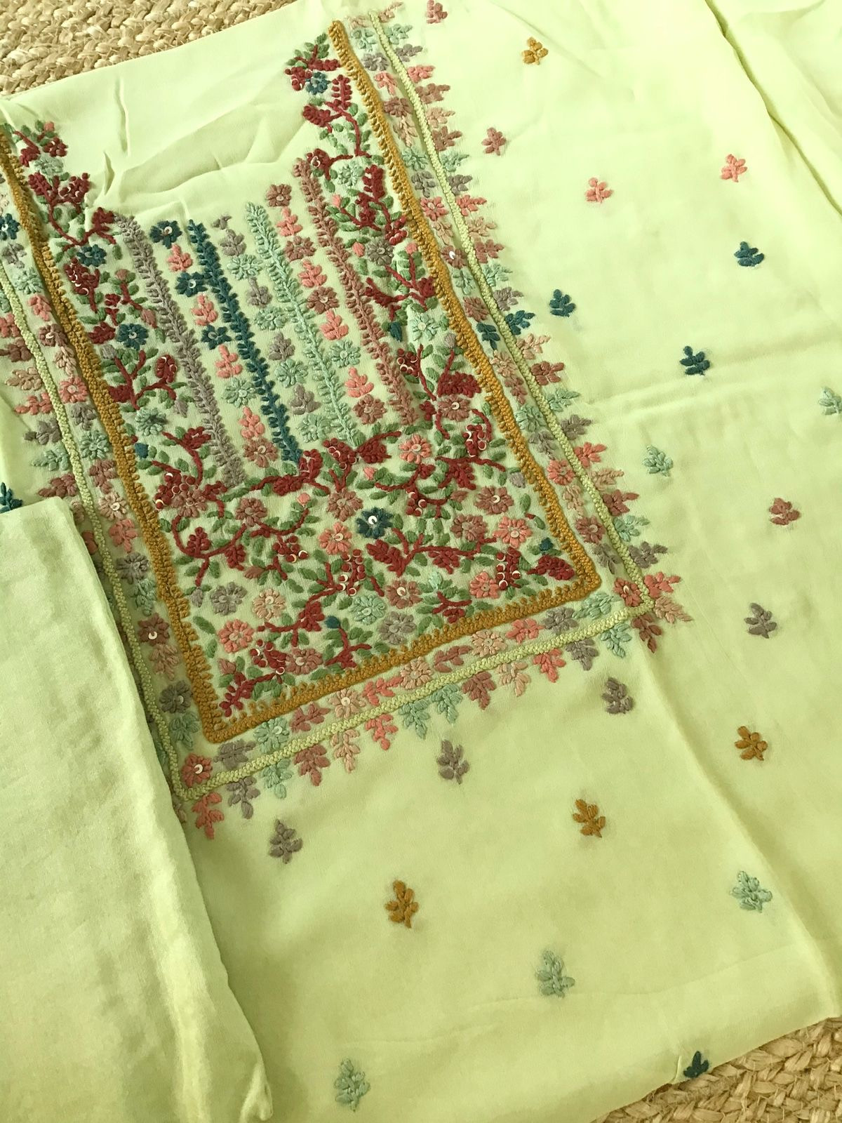 Pure Georgette Embroidered Suit - Green