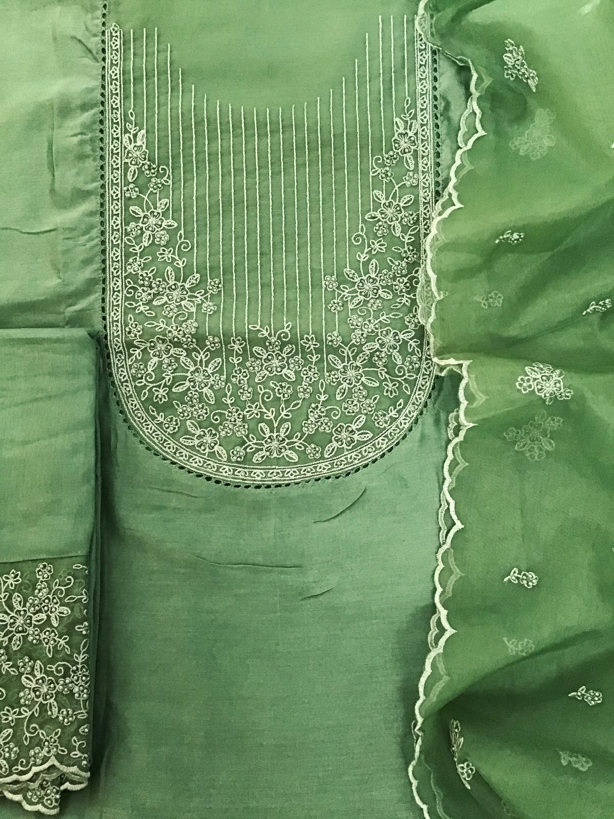 Pure Chanderi Embroidered Suit - Green