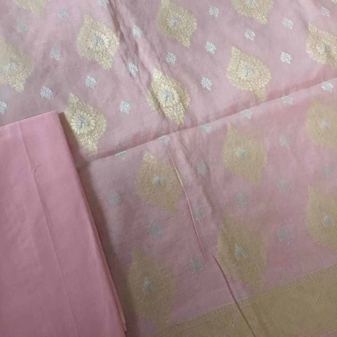 Pure Chanderi Banarasi Weaved Suit - Lilac