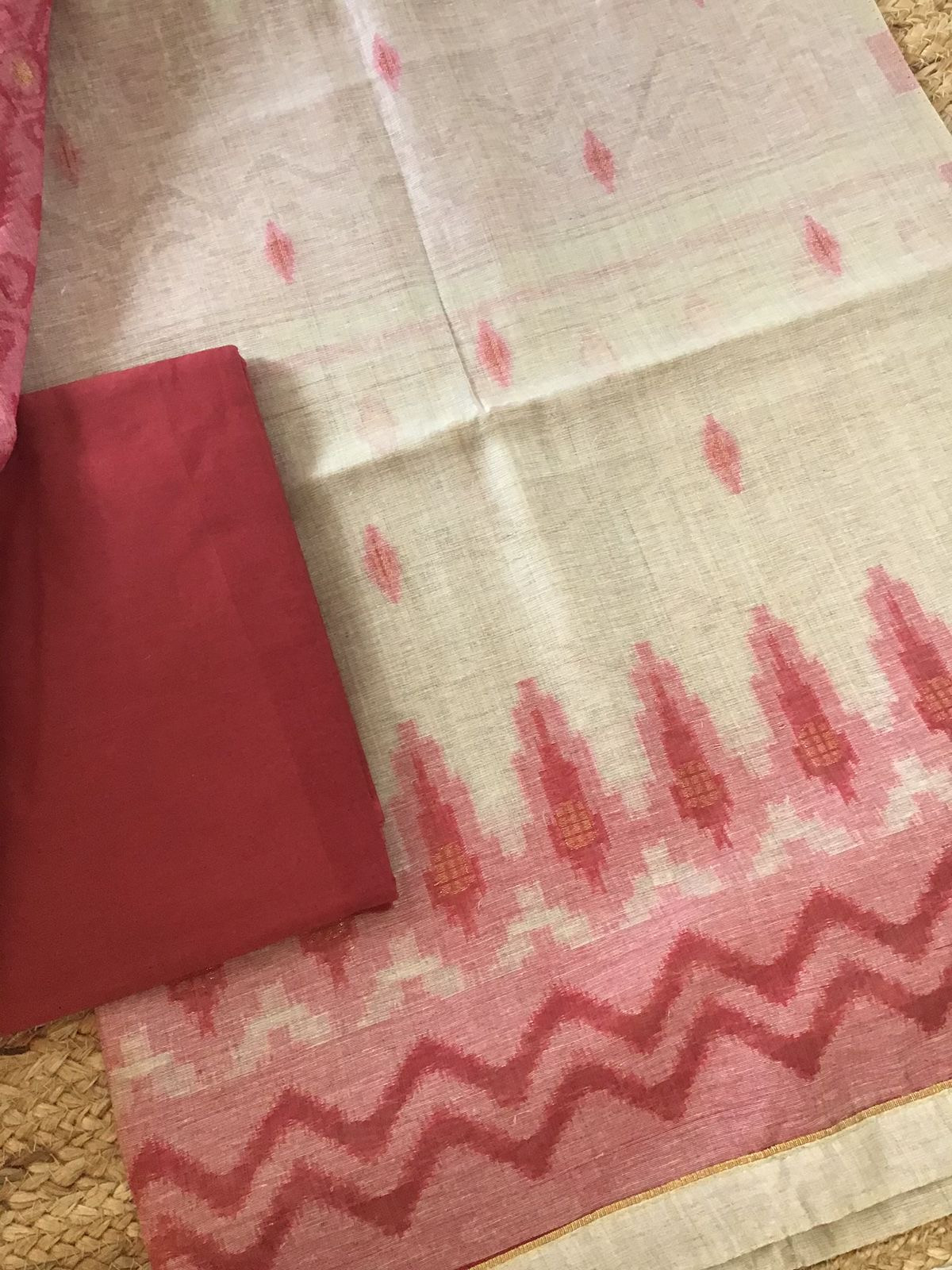 Soft Slub Chanderi Jamdani Weaved Suit - Beige