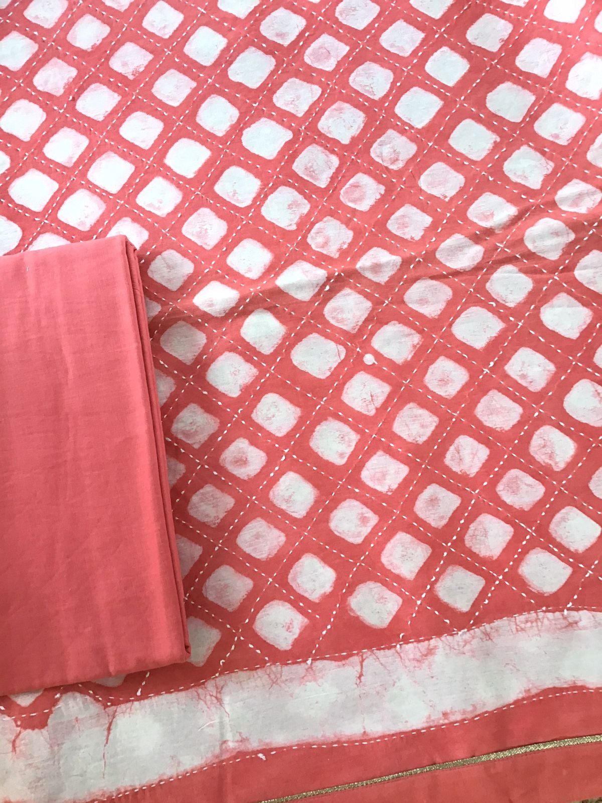 Pure Chanderi Printed Embroidered Suit - Peach