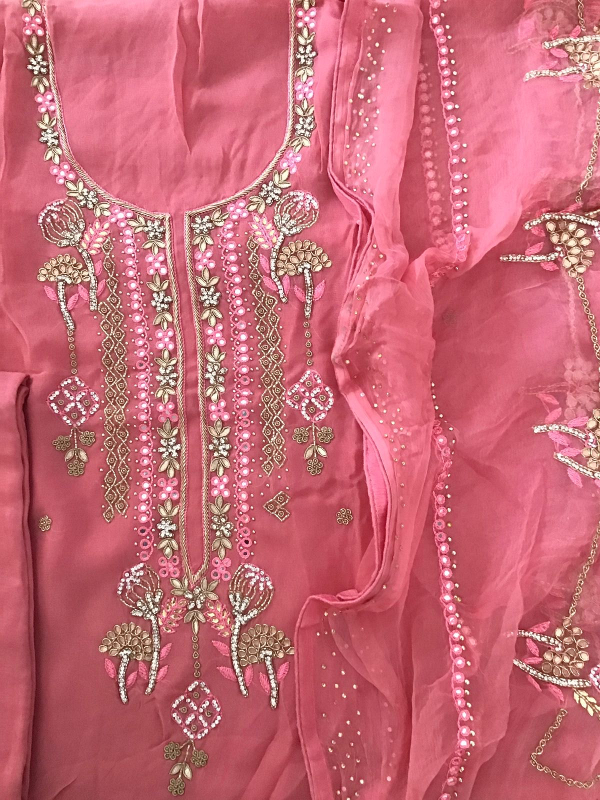 Pure Georgette Embroidered Suit - Pink