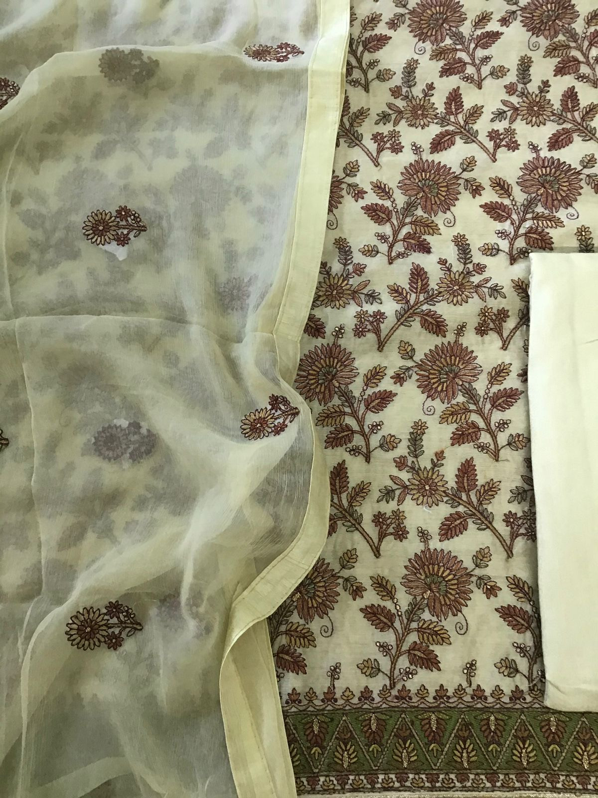 Pure Chanderi Embroidered Suit - Yellow