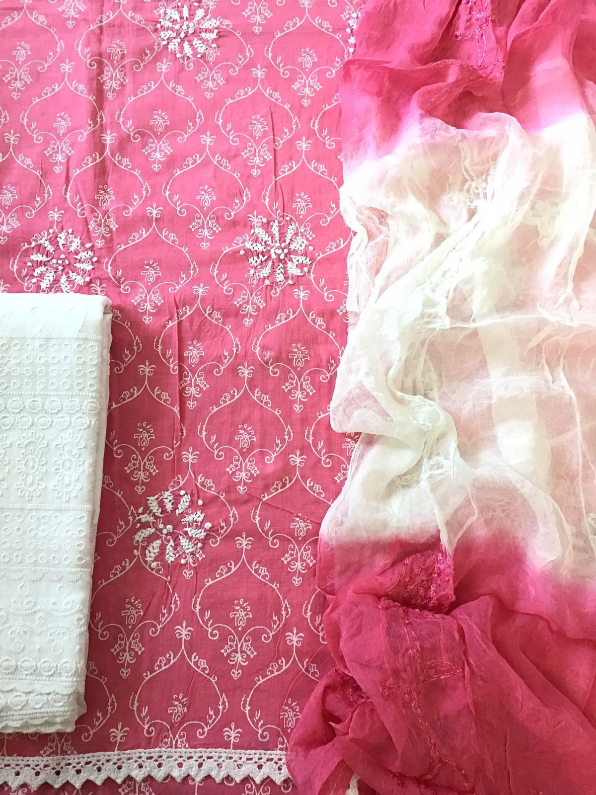 Pure Cotton Printed Embroidered Suit - Pink