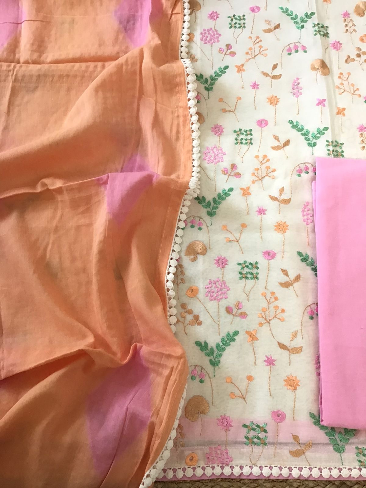 Pure Cotton Embroidered Suit - Offwhite