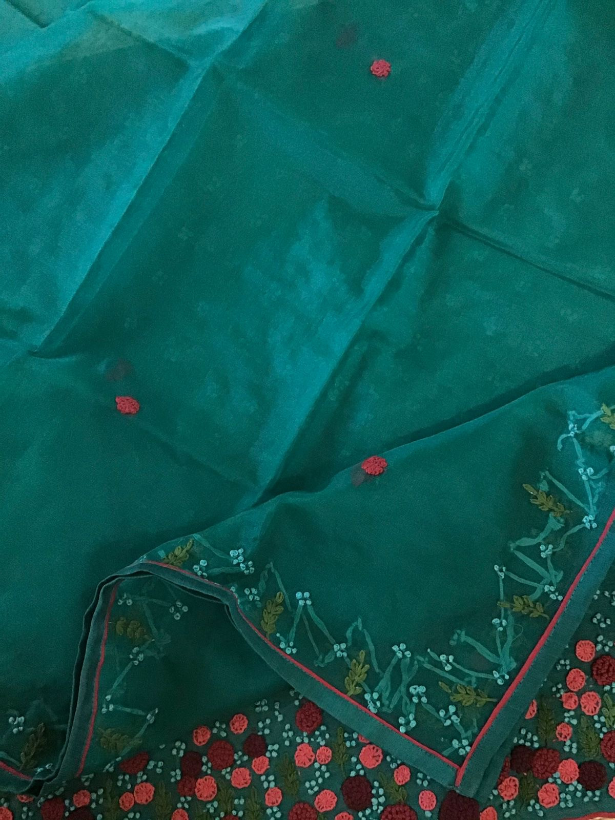 Pure Chanderi Embroidered Suit - Green