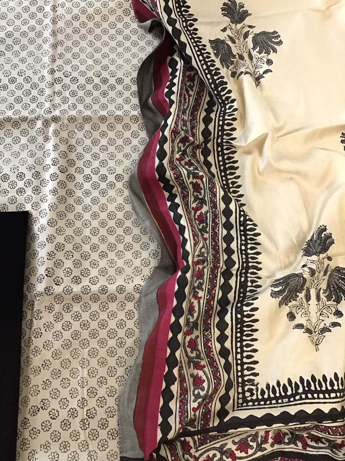 Soft Pashmina Silk Printed Suit - Beige