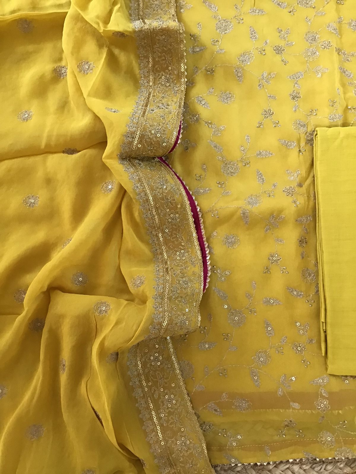 Pure Georgette Embroidered Suit - Yellow