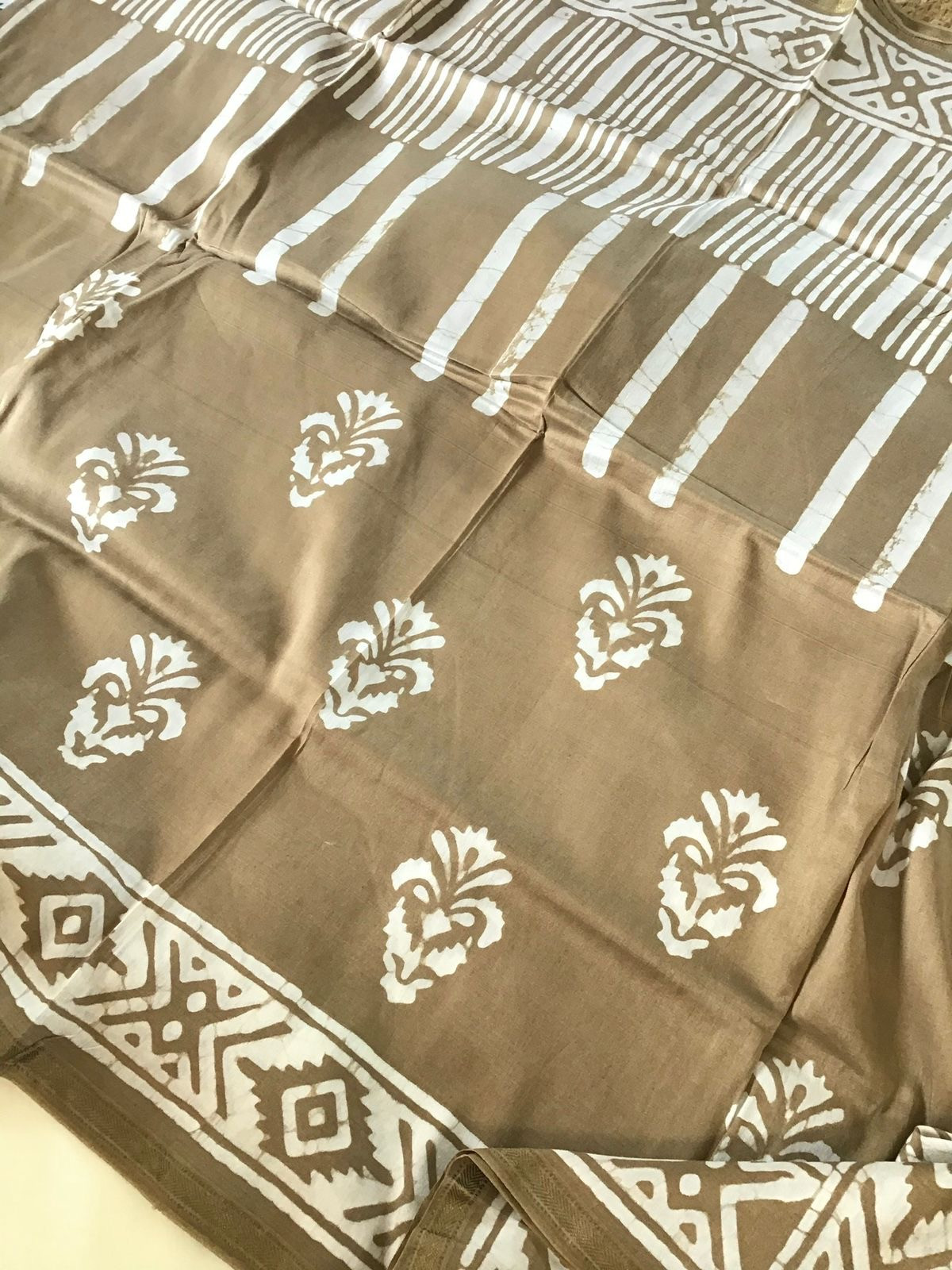 Pure Maheshwari Printed Suit - Beige