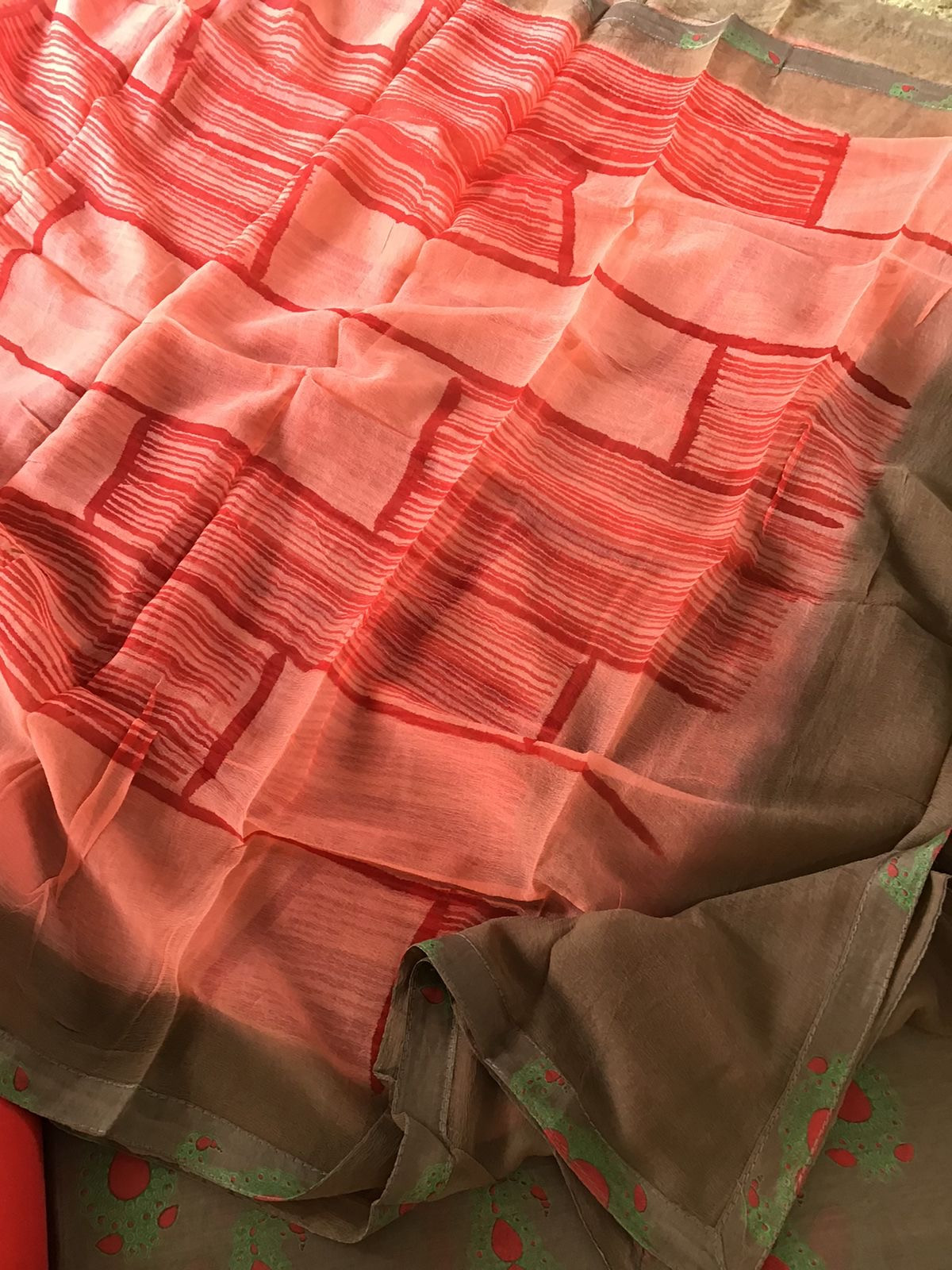 Pure Chanderi Printed Suit - BrownOrange