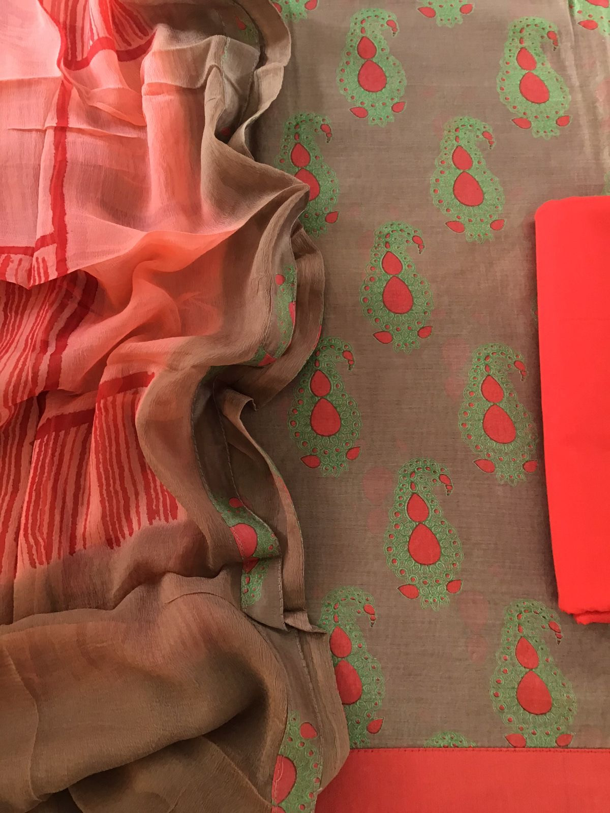 Pure Chanderi Printed Suit - BrownOrange