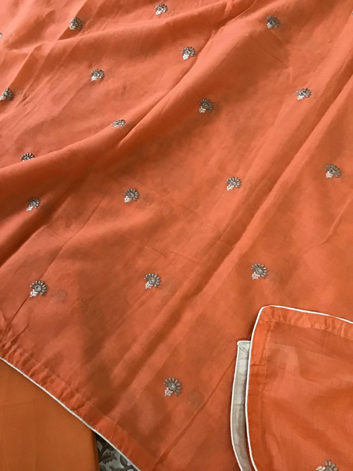 Pure Cotton Printed Embroidered Dupatta Suit - BeigeOrange