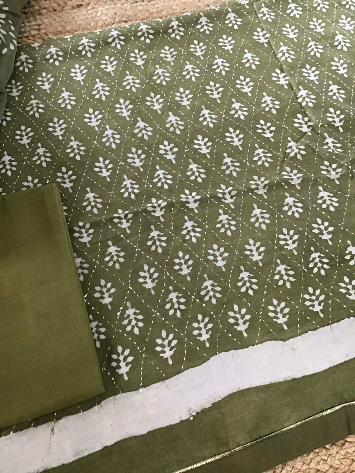 Pure Chanderi Printed Embroidered Suit - Green