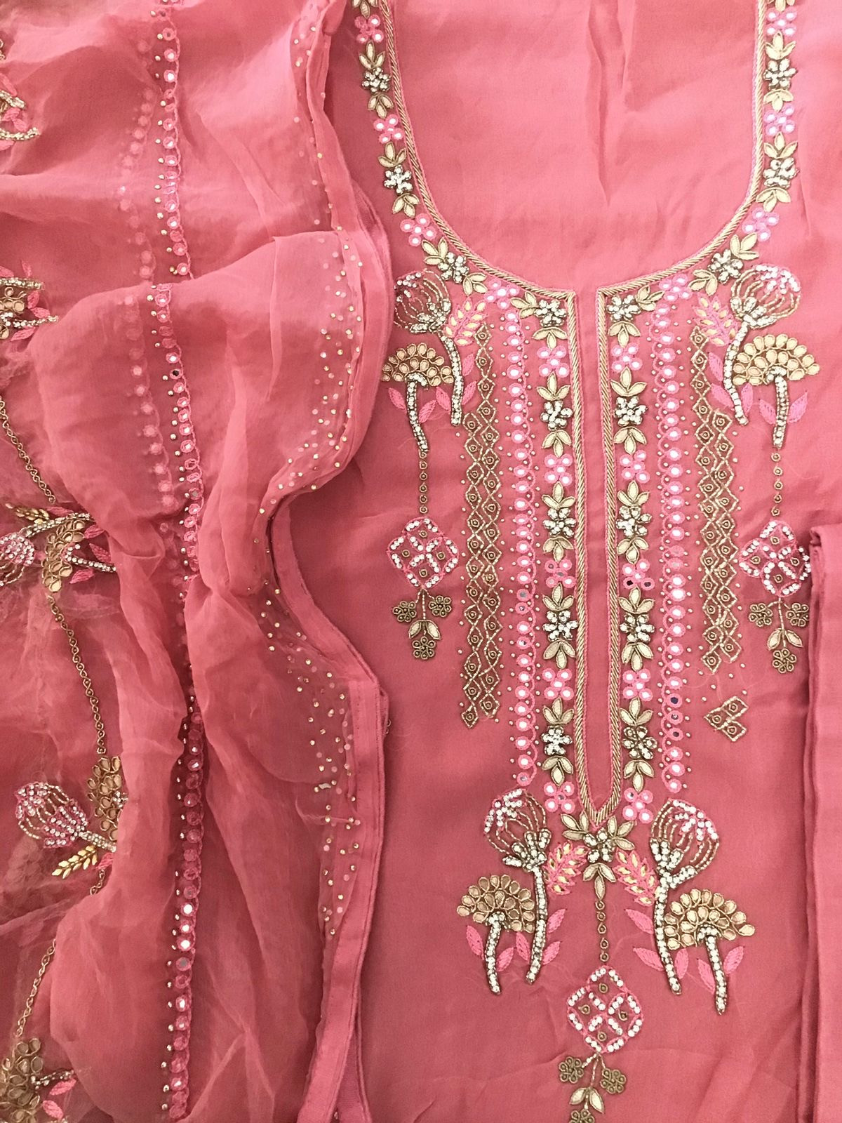 Pure Georgette Embroidered Suit - Pink