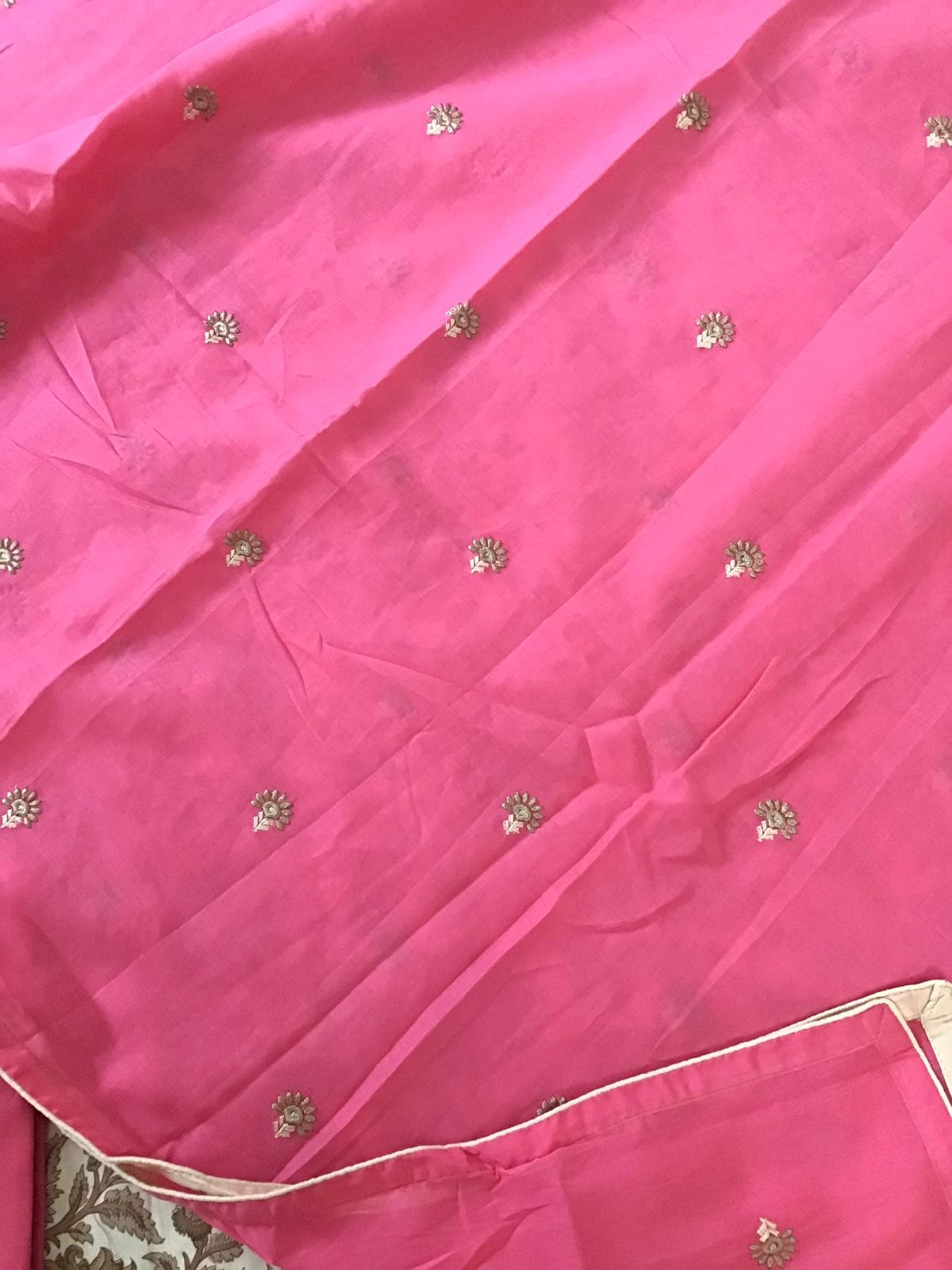 Pure Cotton Printed Embroidered Dupatta Suit - BeigePink