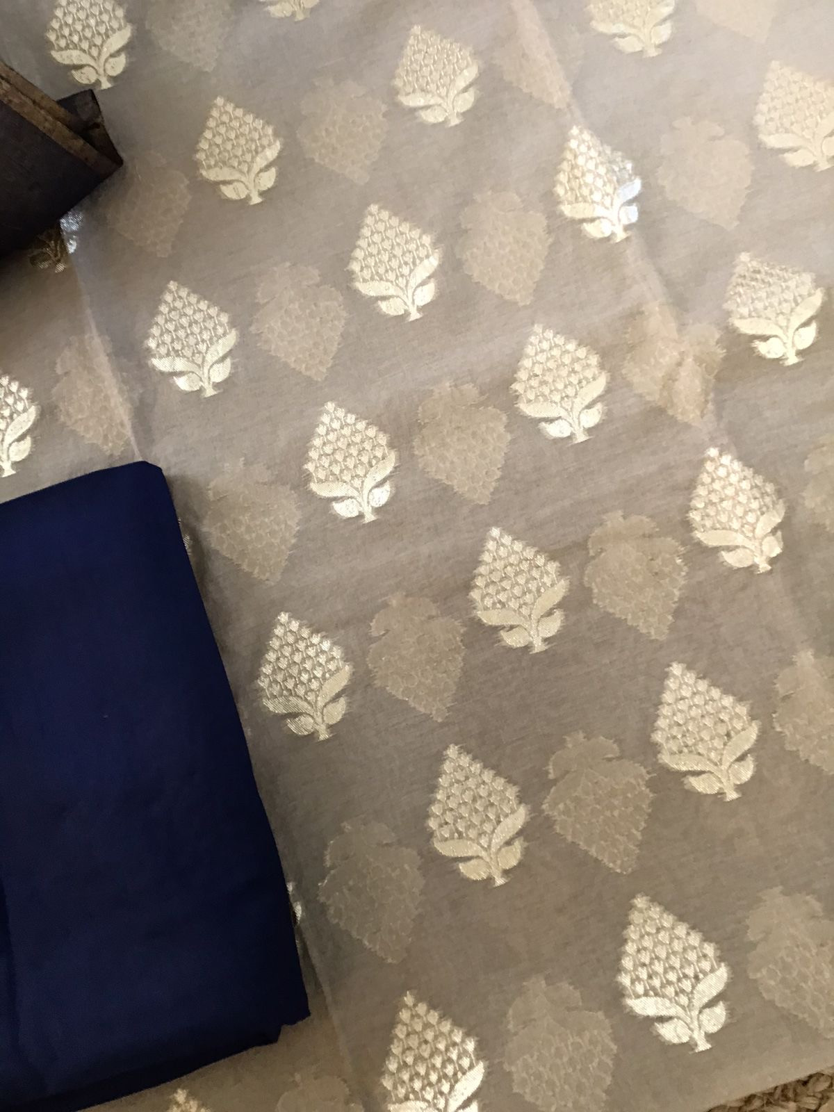 Lorex Banarasi Chanderi Suit With Tussar Dupatta - Beige