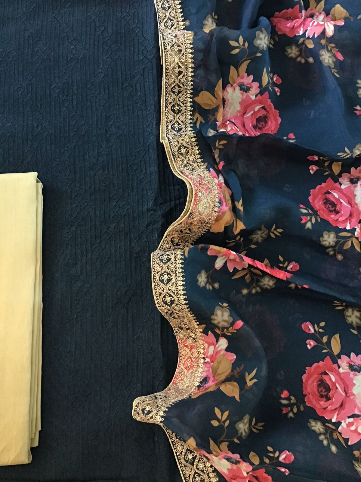 Pure Linen Chanderi Silk Embroidered Suit - Blue