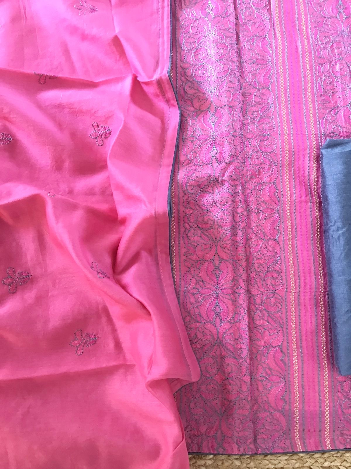 Pure Chanderi Embroidered Suit - Pink