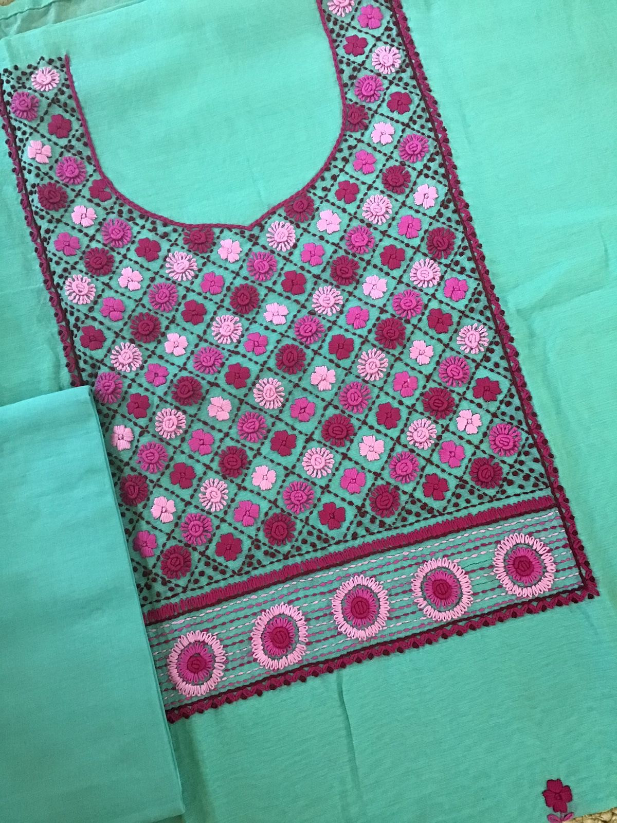 Pure Chanderi Embroidered Suit - Green