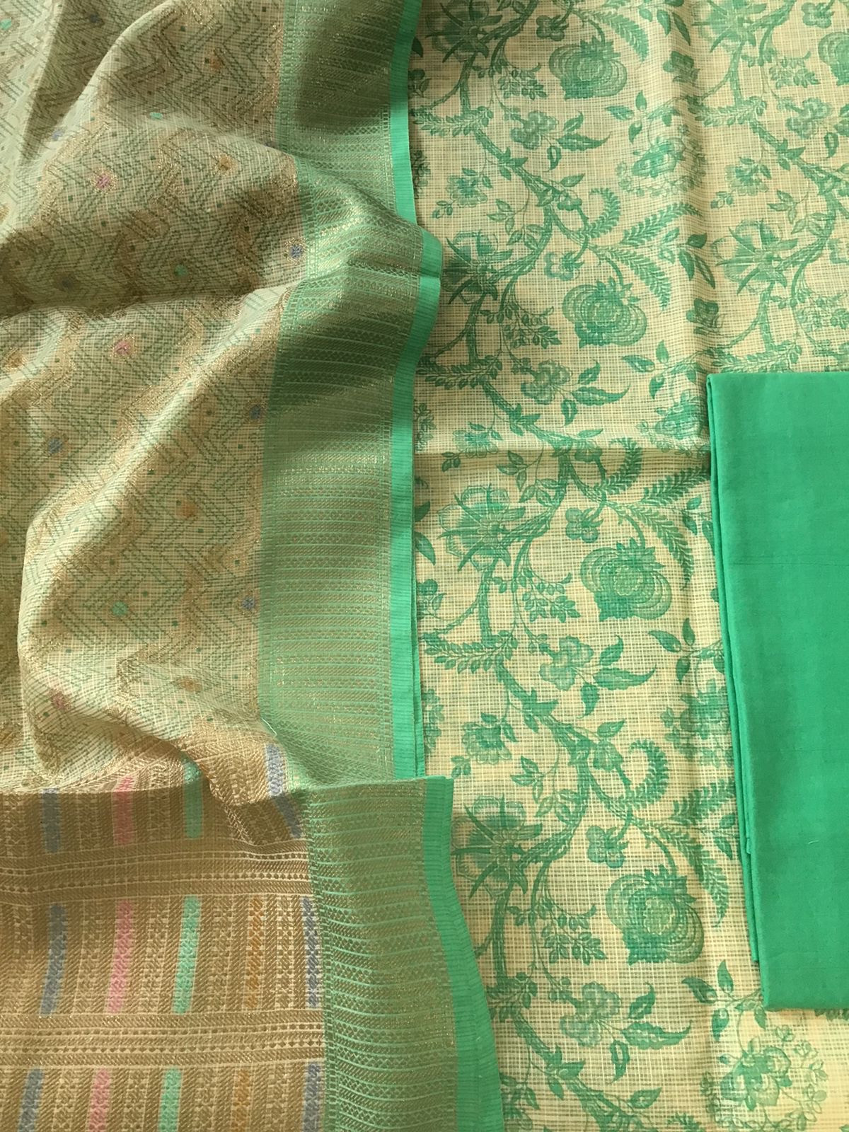 Pure Kota Tissue Printed Suit - Green