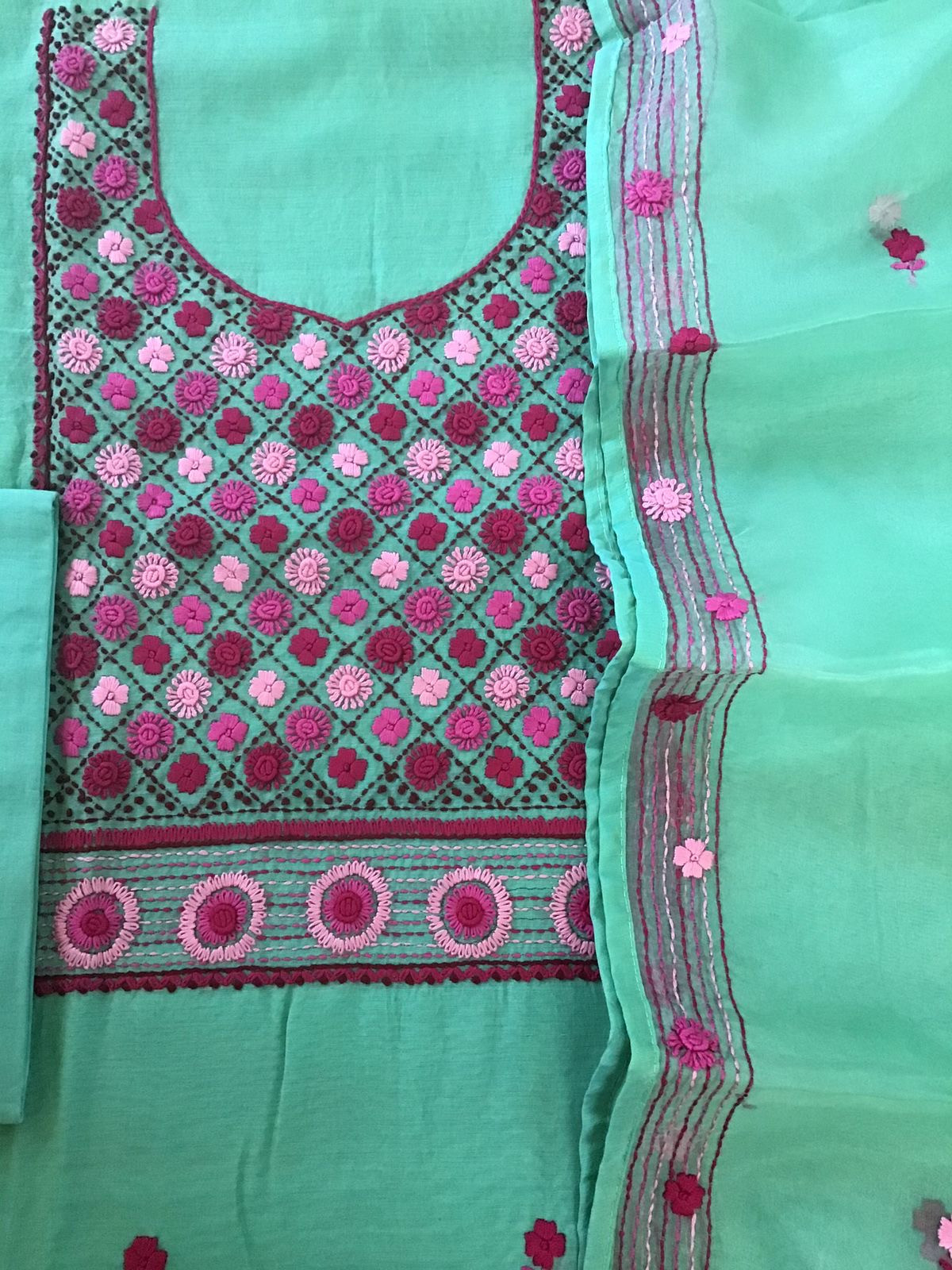 Pure Chanderi Embroidered Suit - Green