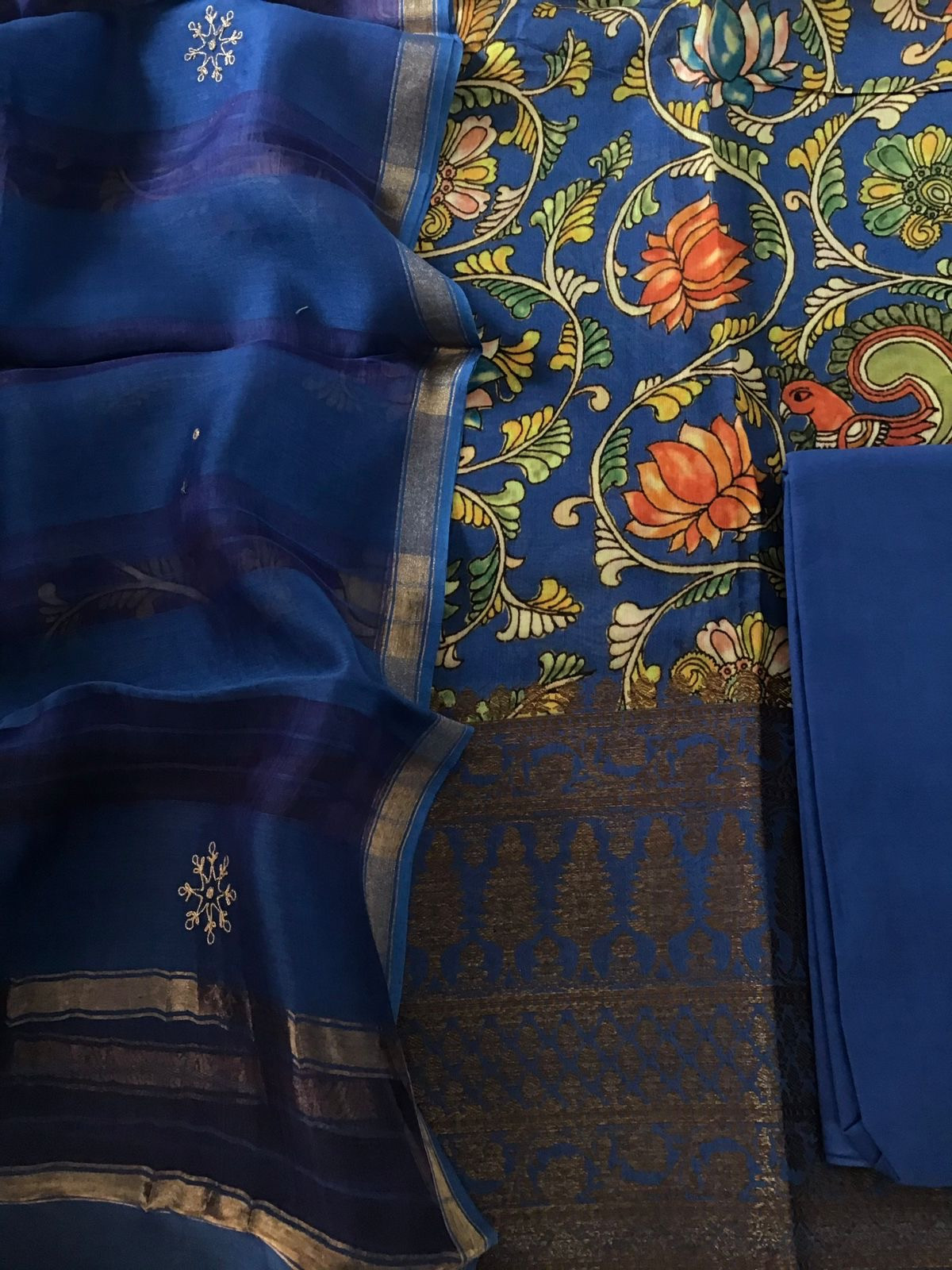 Pure Maheshwari Silk Printed Suit - Blue
