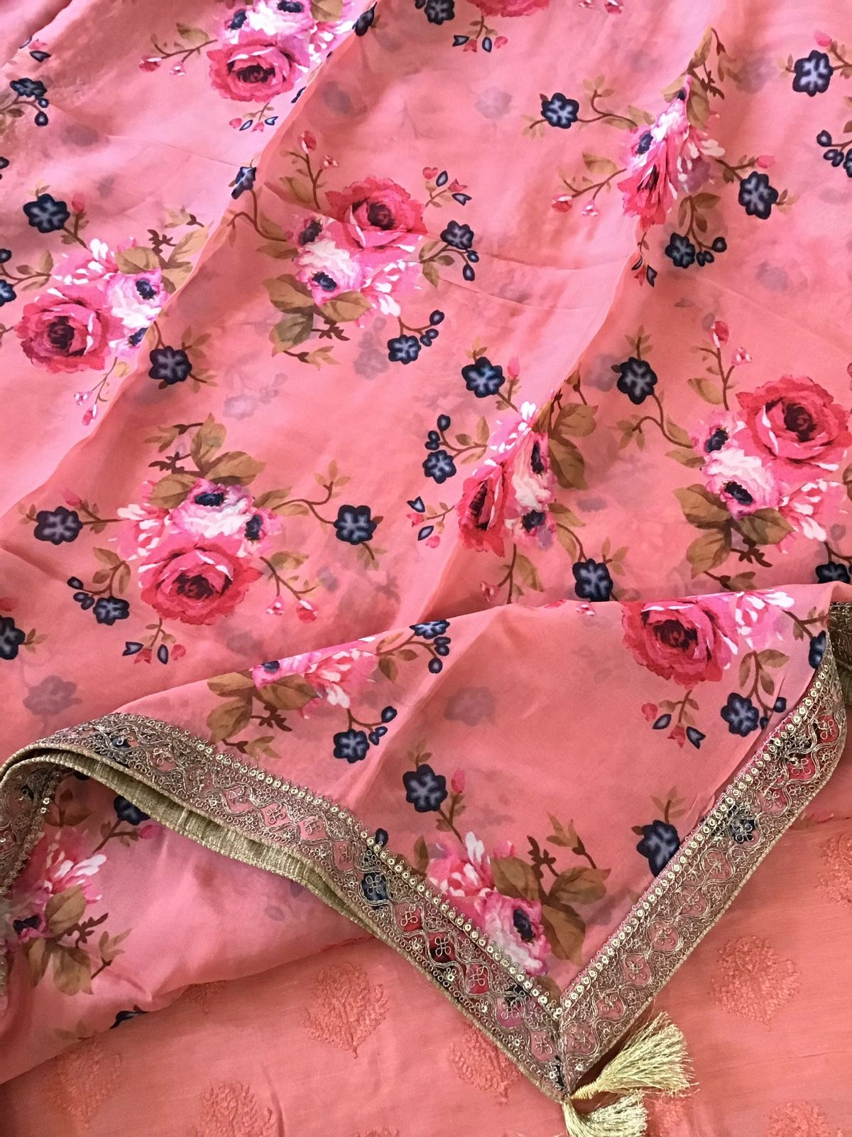 Pure Linen Chanderi Silk Embroidered Suit - Peach