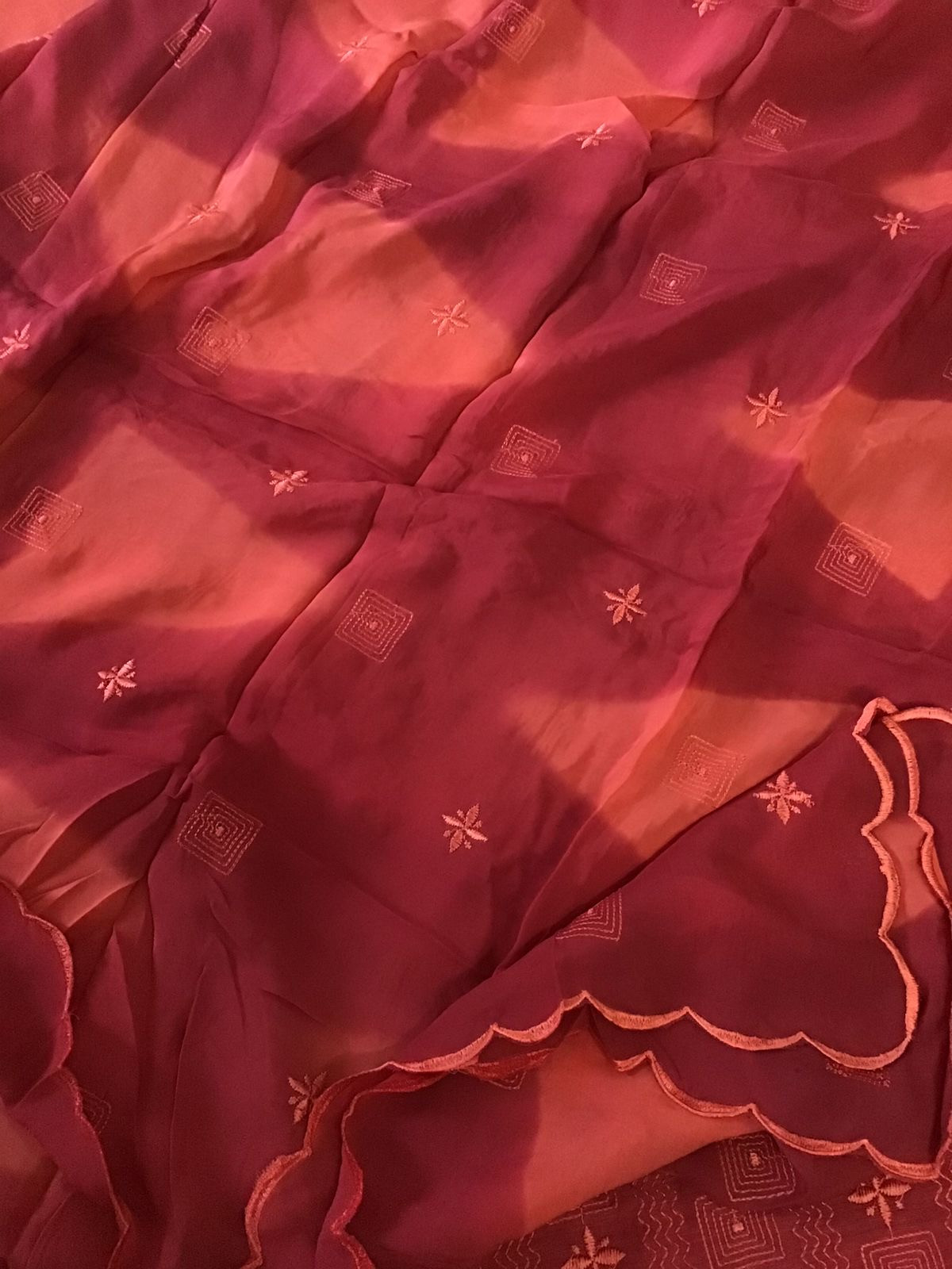 Pure Linen Chanderi Silk Embroidered Suit - Red