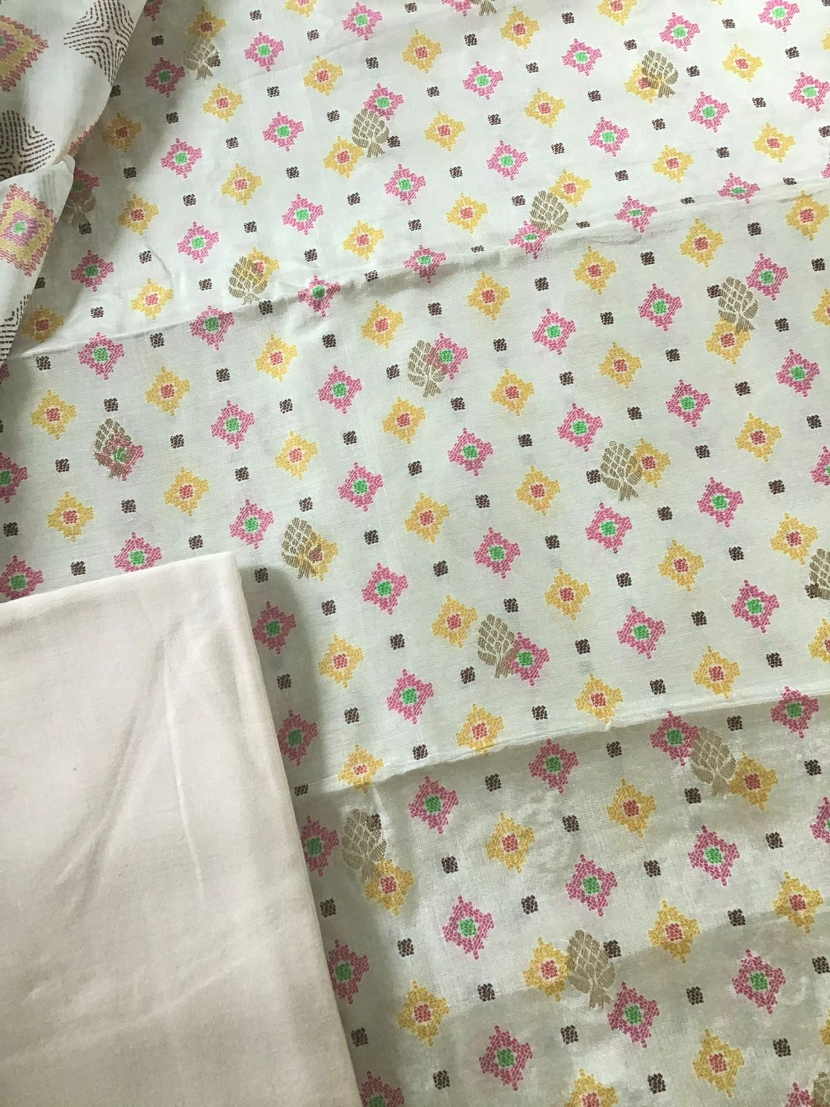 Pure Muslin Printed Banarasi Weaved Suit - Beige