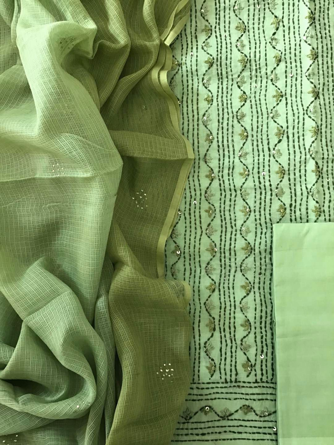 Pure Chanderi Embroidered Suit - Green