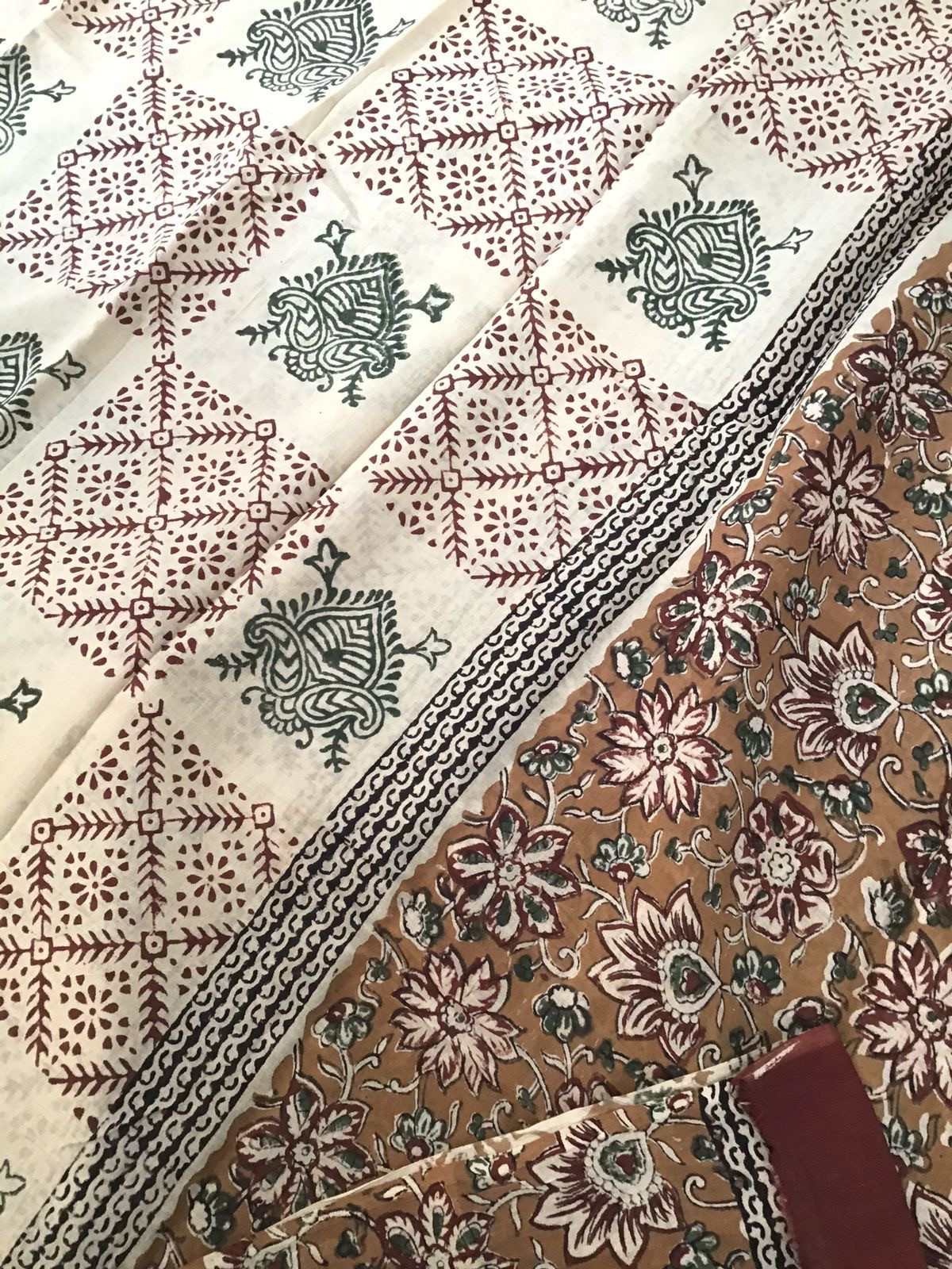 Pure Cotton Printed Embroidered Suit - Brown