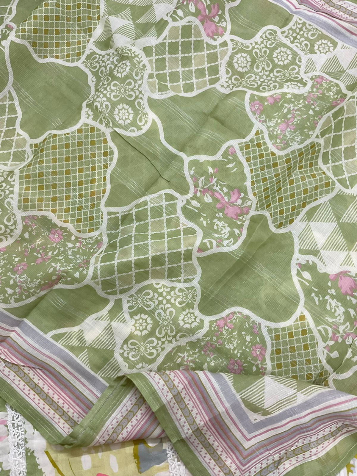 Pure Cotton Printed Embroidered Suit - Green