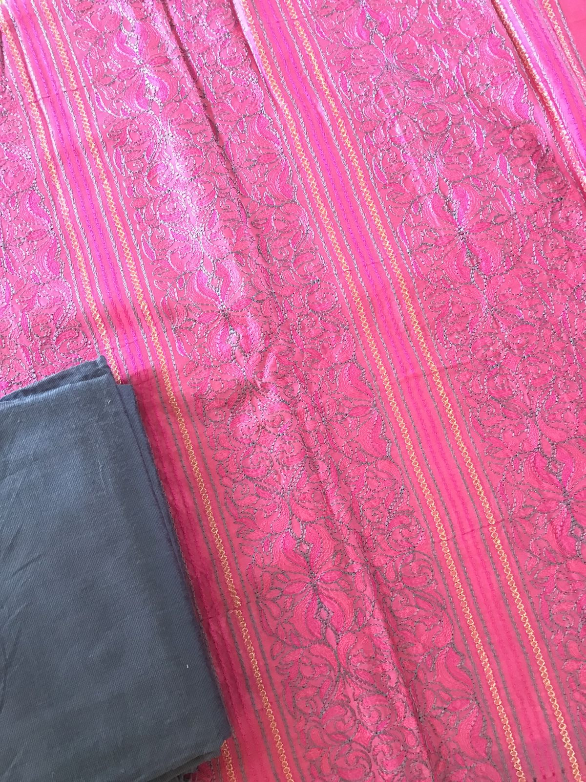 Pure Chanderi Embroidered Suit - Pink