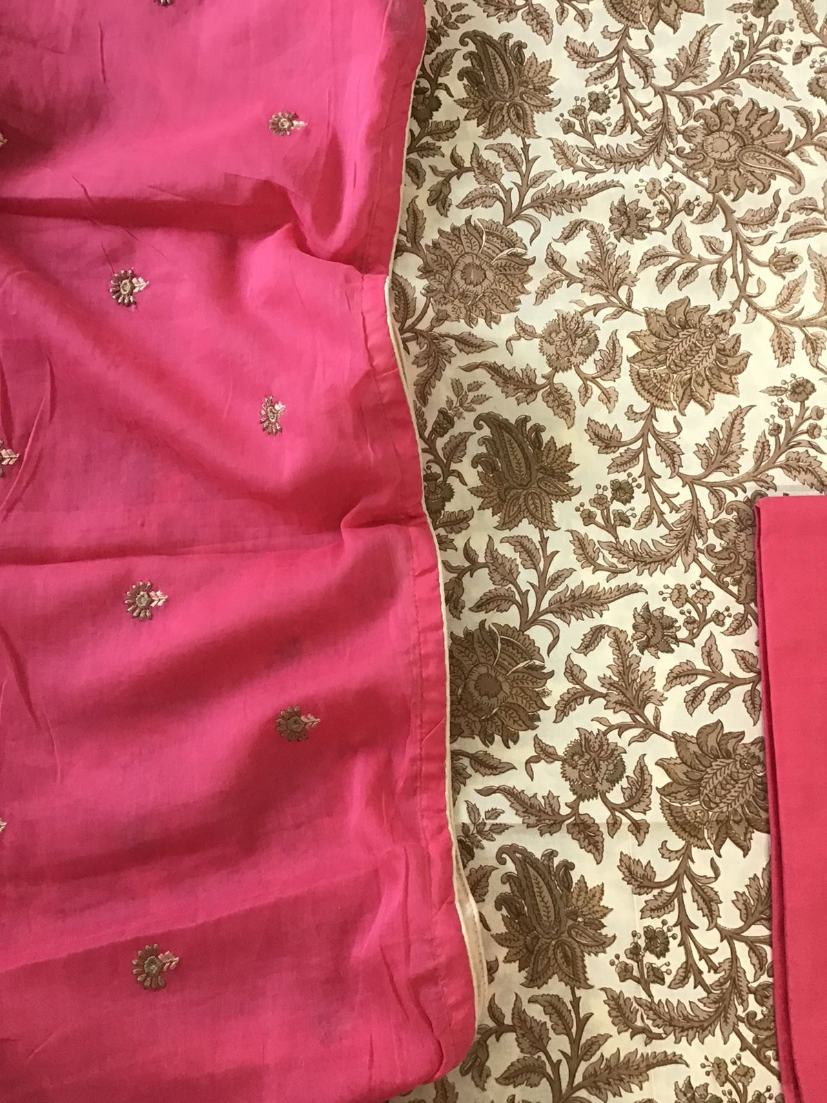 Pure Cotton Printed Embroidered Dupatta Suit - BeigePink