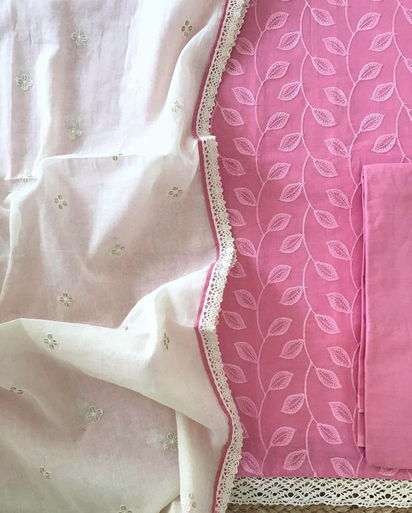 Pure Cotton Embroidered Suit - Pink