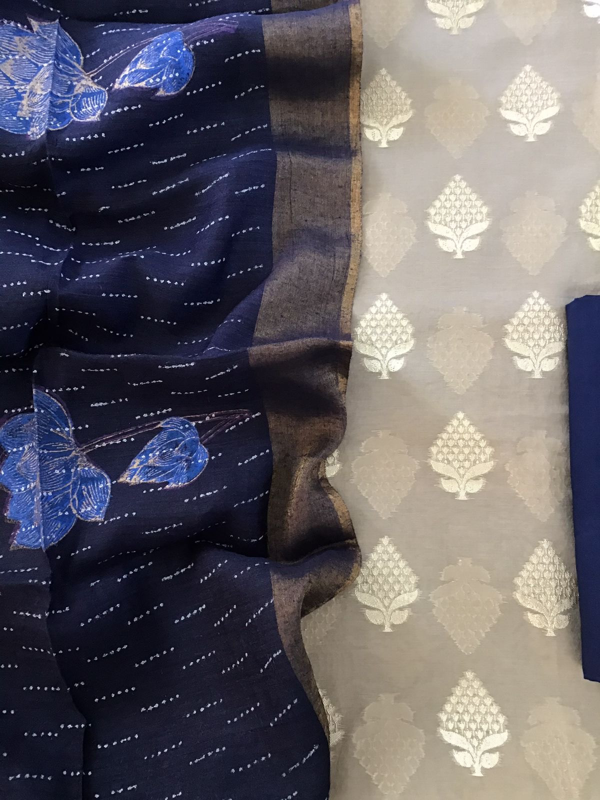 Lorex Banarasi Chanderi Suit With Tussar Dupatta - Beige