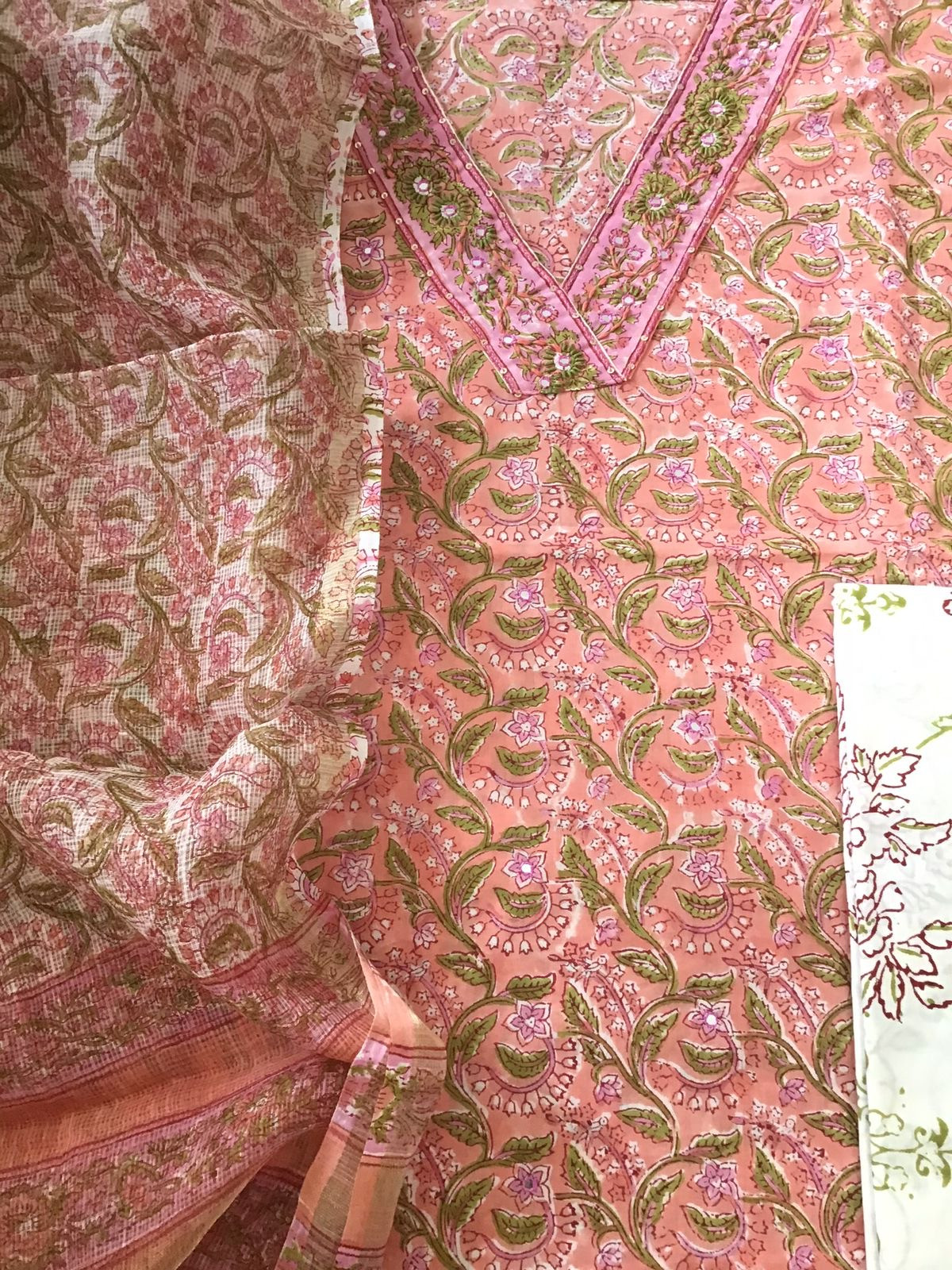 Pure Cotton Printed Embroidered Suit - Peach