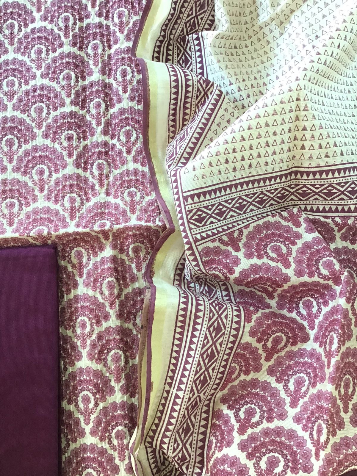 Soft Chanderi Cotton Printed Embroidered Suit - Violet