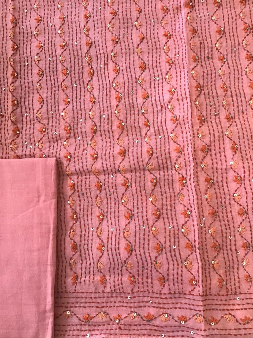 Pure Chanderi Embroidered Suit - Peach