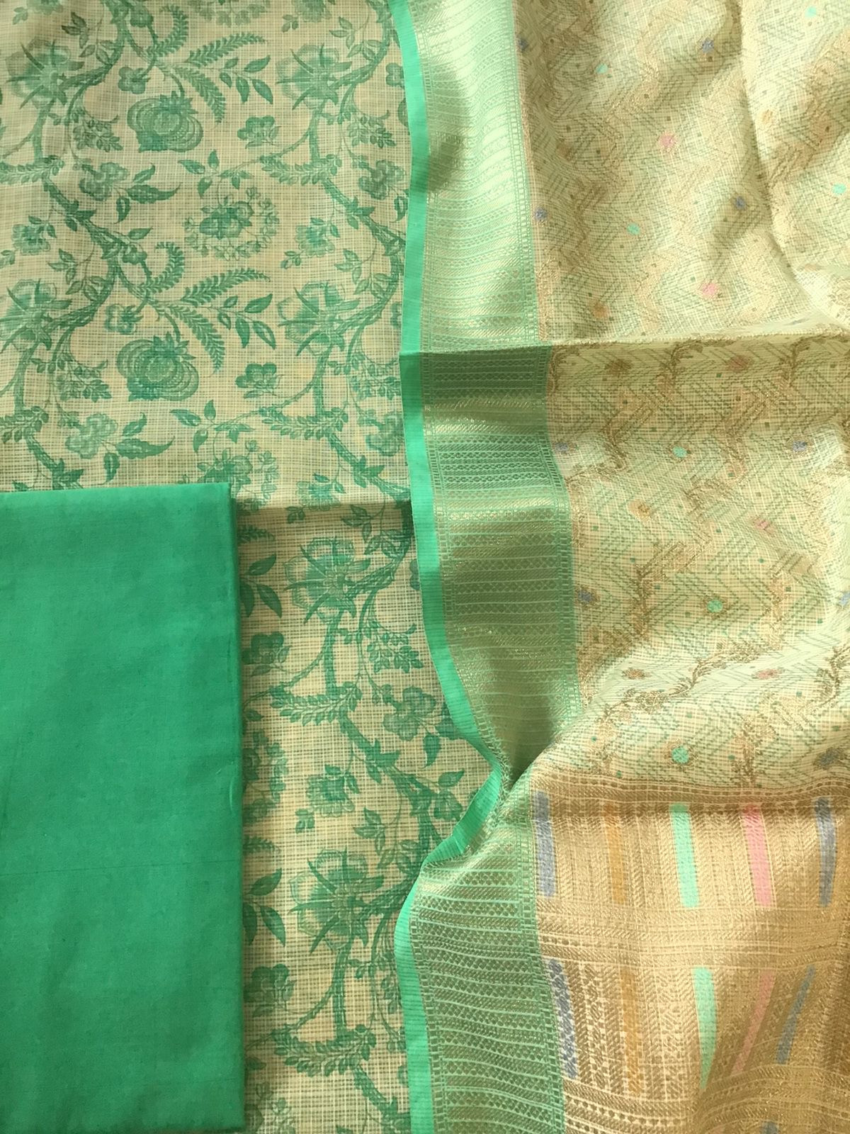 Pure Kota Tissue Printed Suit - Green