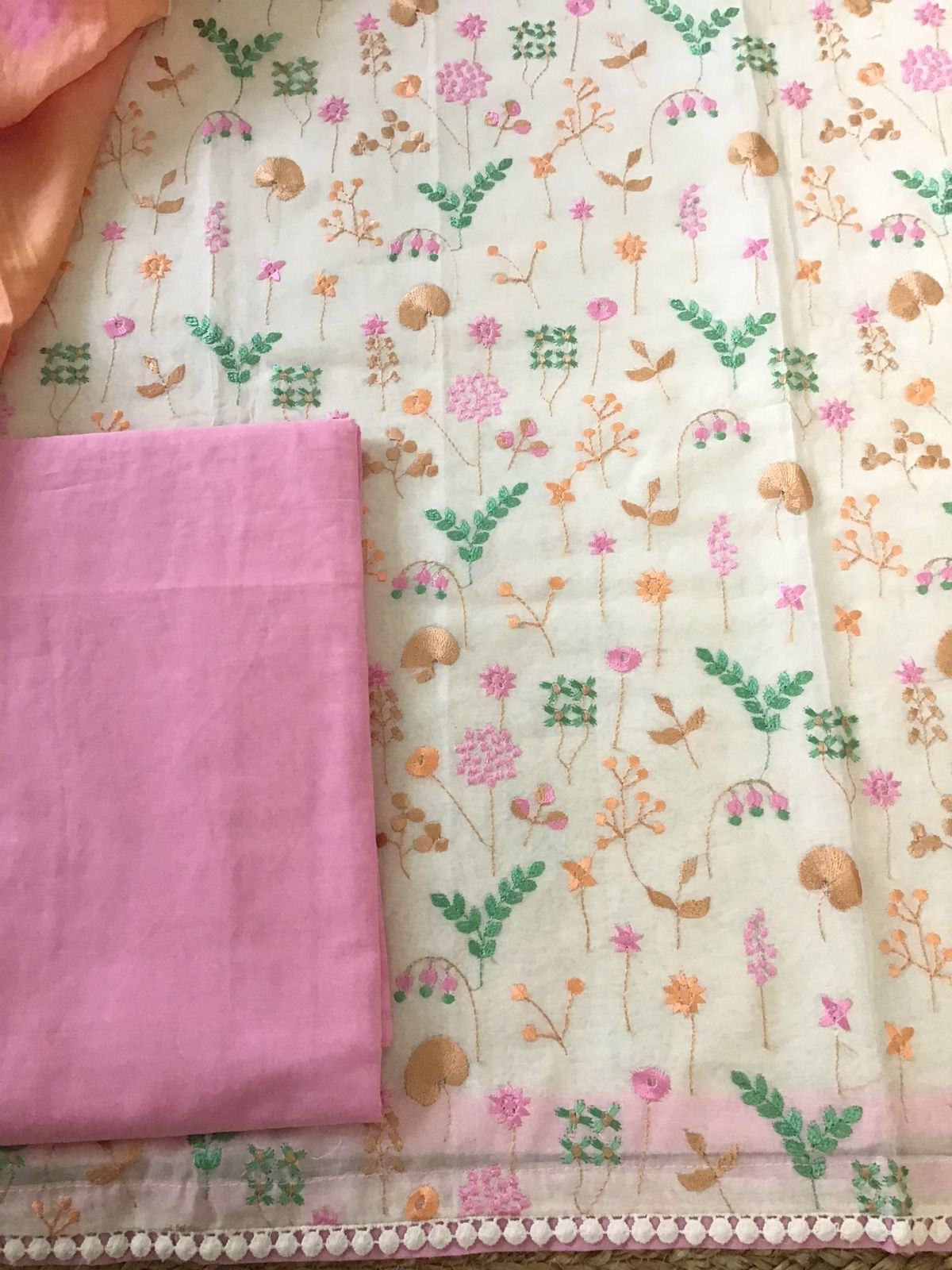 Pure Cotton Embroidered Suit - Offwhite